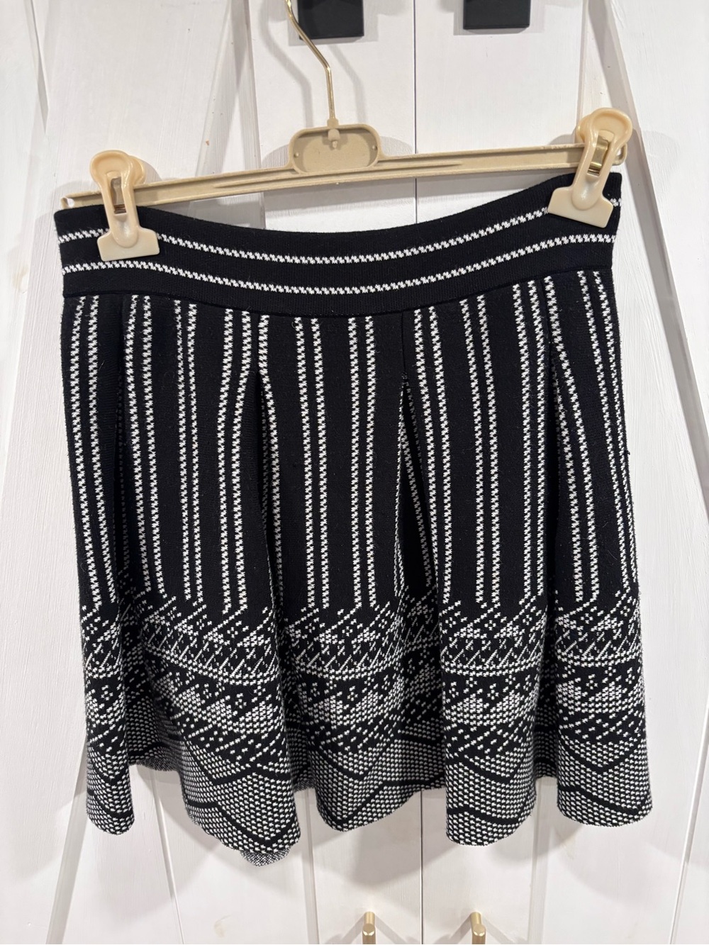 Maje Black and White Patterned Circle Skirt